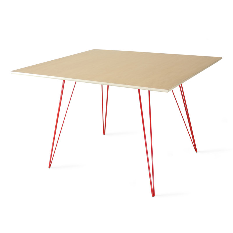 Williams Extendable Walnut Metal Base Dining Table, 30'' H x 54'' L x 46'' W, Red, Maple