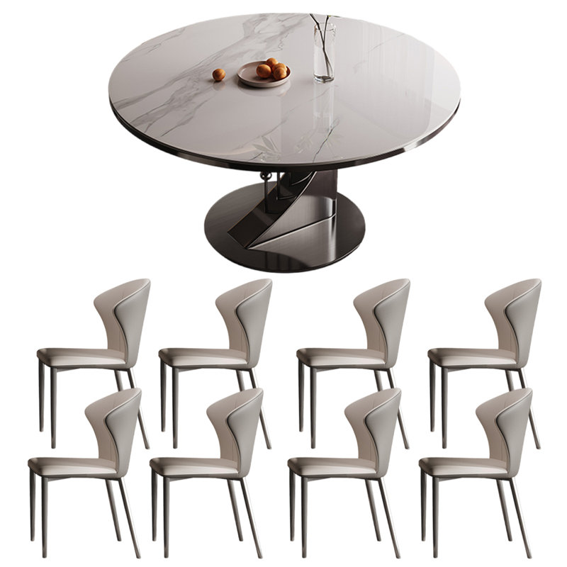 Light luxury household round dining table sets, White