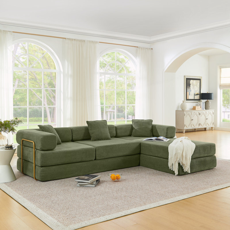 Canapé modulaire 108 po avec méridienne en L 108 po, Vert