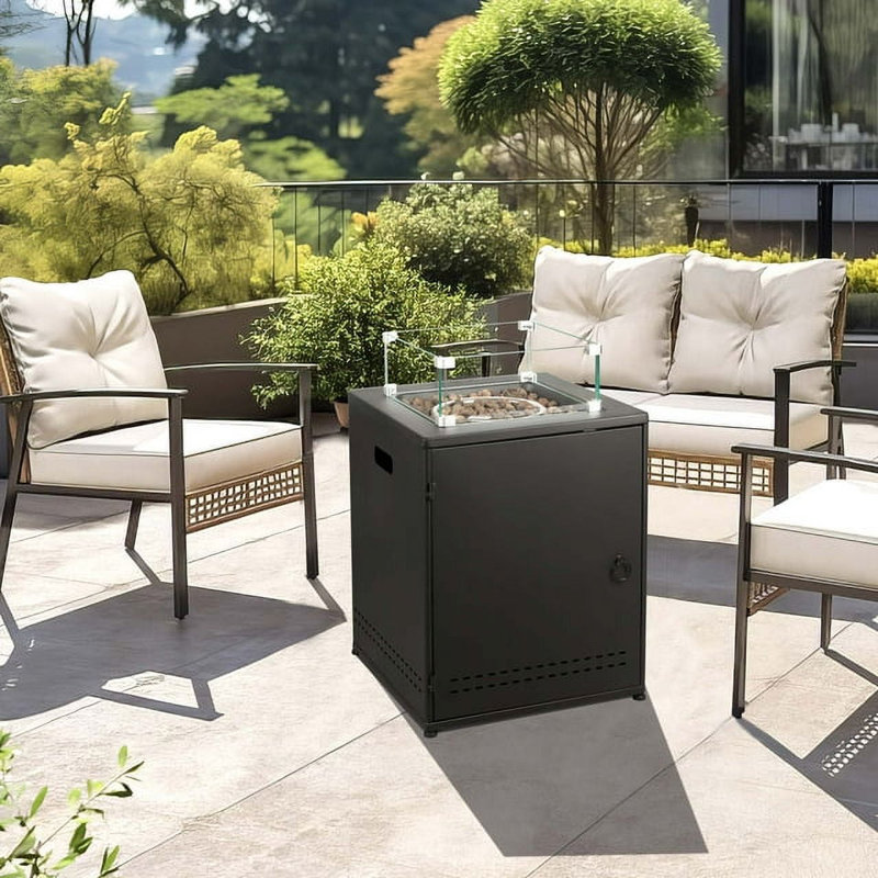 Square Stainless Steel Propane Smokeless Fire Pit, Black