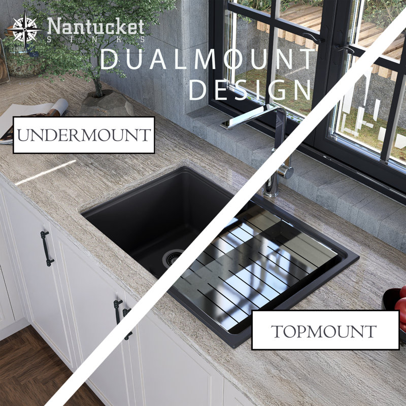 Nantucket Sinks 30 Inch  Dualmount Granite Composite Prep-Station with Side Set Drain, White
