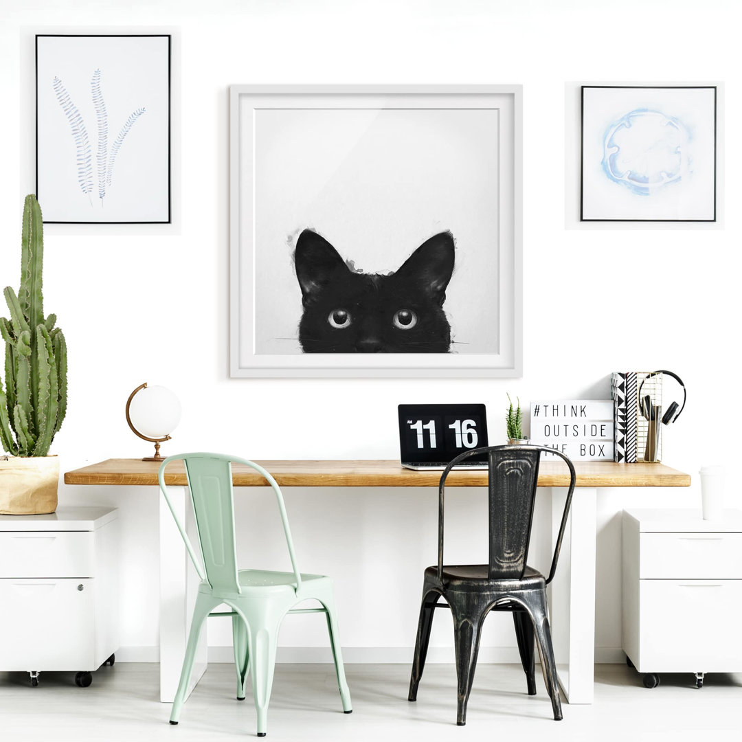 Gerahmter Fotodruck Illustration Schwarze Katze