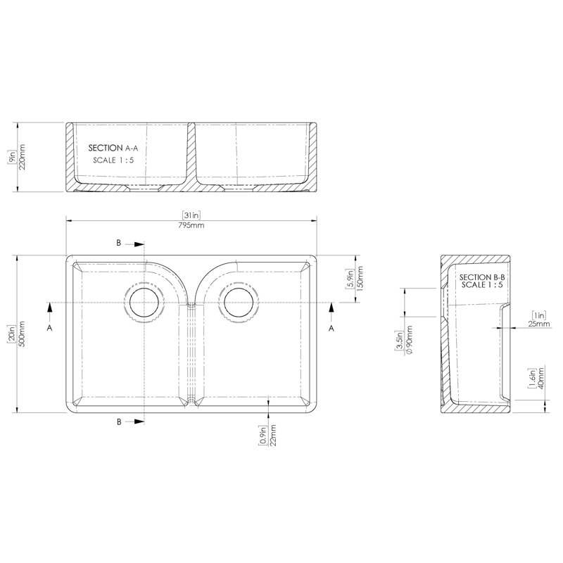 Double Bowl Belfast Kitchen Sink