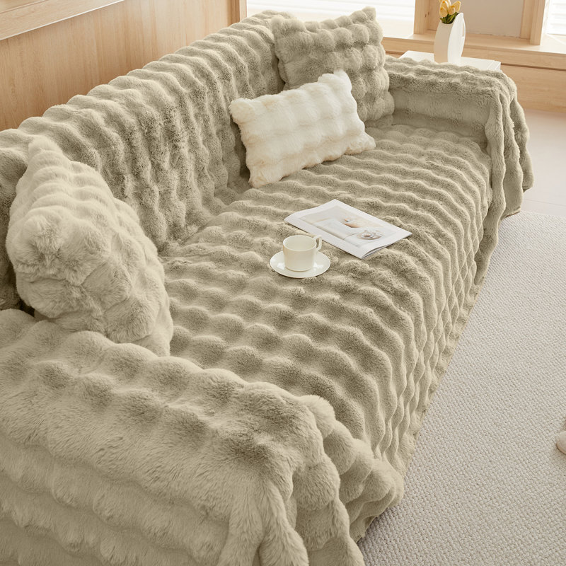 Housse pour coussin carré en fausse fourrure, H 71 po x l 118 po, Similifourrure blanc crème