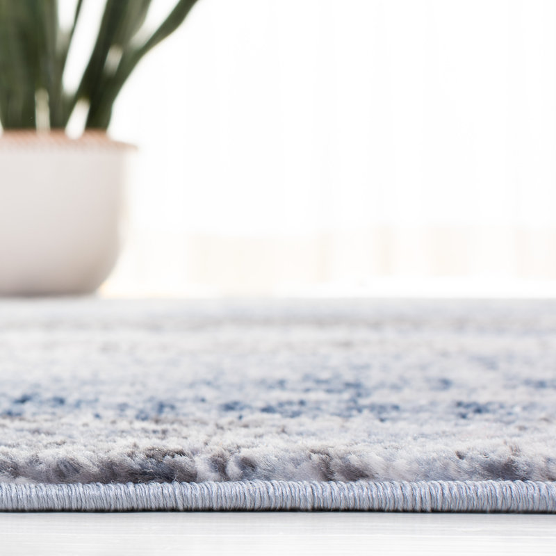 Amelia Navy and Grey Hand-Knotted Geometric Rug 3'x5'