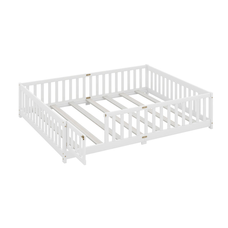 Grand lit sur pied Montessori avec porte et clôture, Blanc