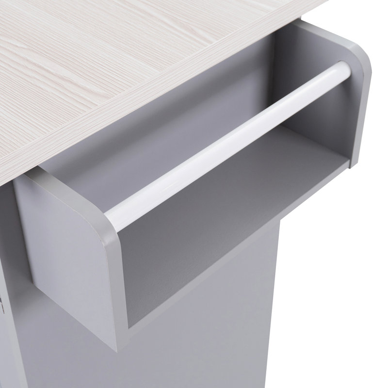 Classic Kitchen Island In Grey, With Trash Can, Drop Leaf, Spice Rack, Towel Removable Shelves Grey Multipurpose Drawer, Cabinet, Shelf, Mobile And Stationary Option