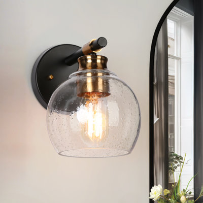 Mariello 1 - Light Dimmable Modern Black/Brass Wall Sconce with Seeded Glass