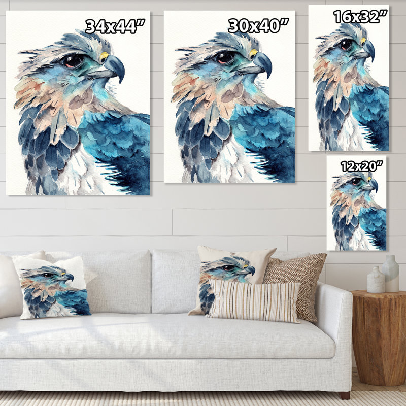 Portrait d'un aigle bleu - peinture sur toile, H 44 po x l 34 po, Toile tendue