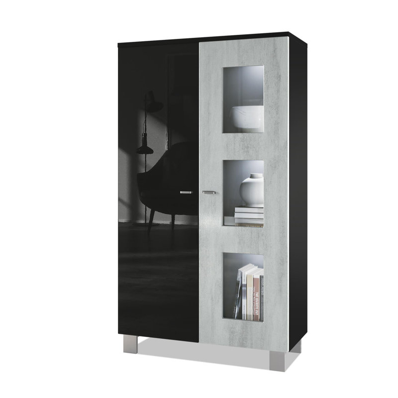 Mccombs Curio Cabinet, Concrete Oxide/Black, With