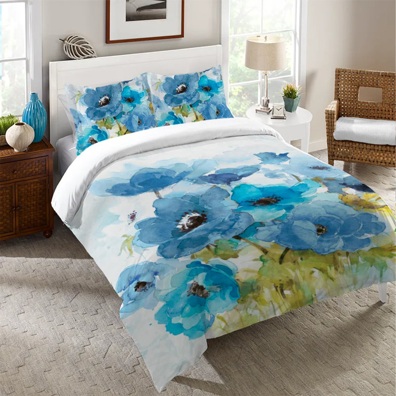 Housse de couette en microfibre Blue Bouquet, Housse de couette pour grand lit