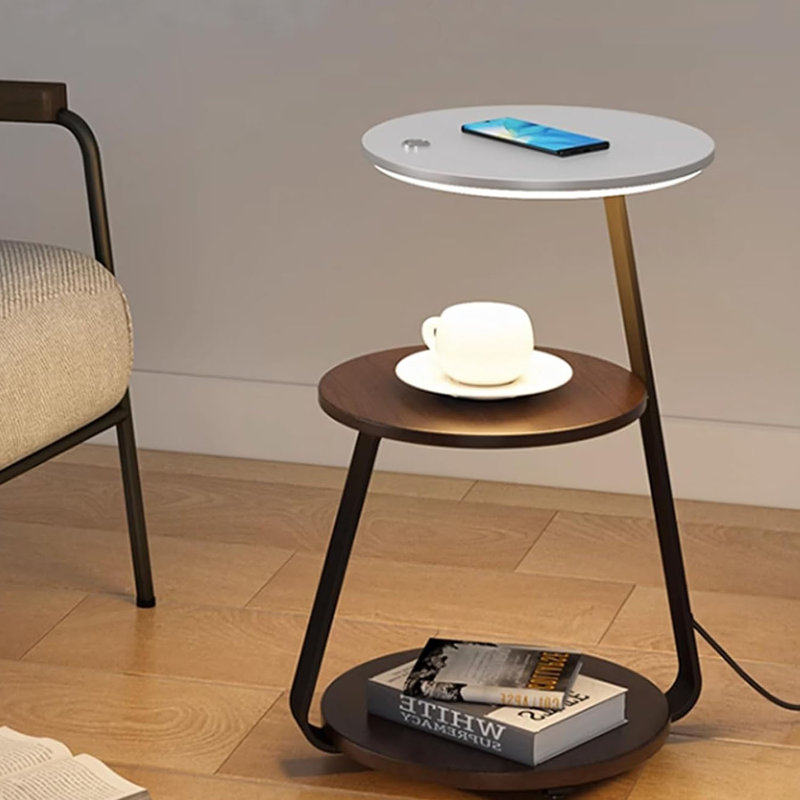 Nightstand with Charging Station and LED Lights, White