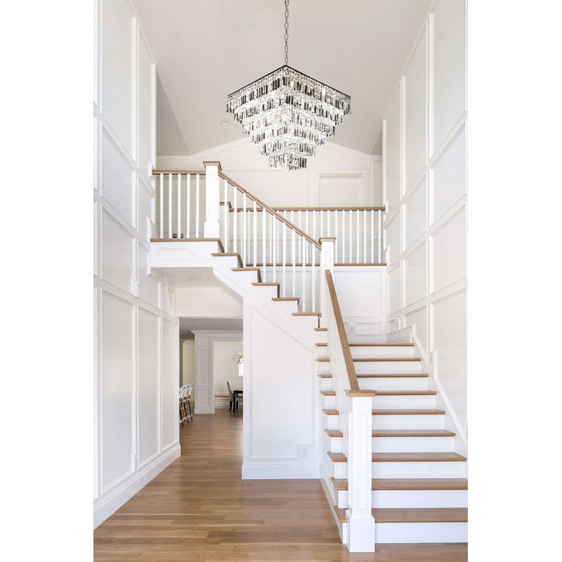 Lustre carré / rectangulaire unique à 13 lumières avec accents en fer forgé Trevorton, Argent