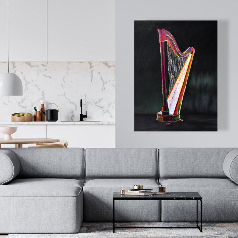 Colorful Realistic Harp Canvas | Musical Instrument Decor