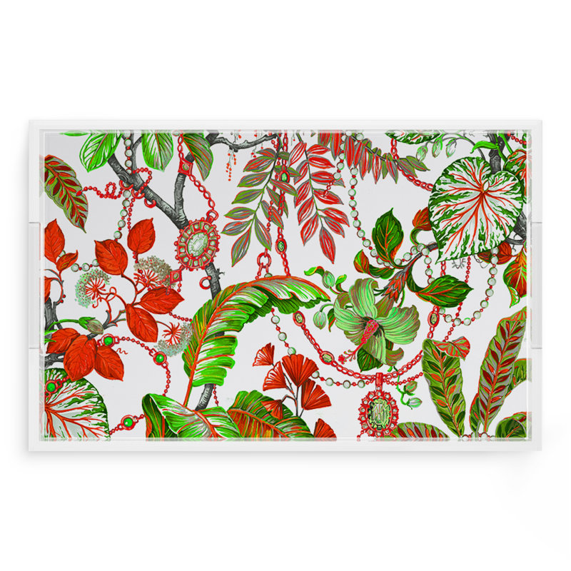 Plumeria Red Acrylic Rectangle Decorative Tray, 22.5"W x 14.5"D x 2"H