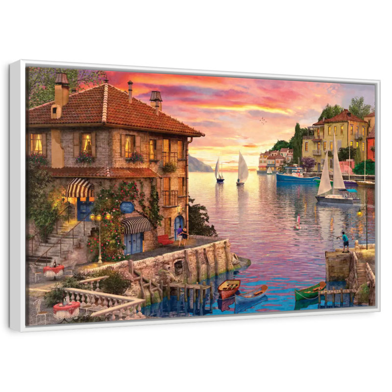 Le port méditerranéen, Cadre flottant blanc, 31 po x 21 po
