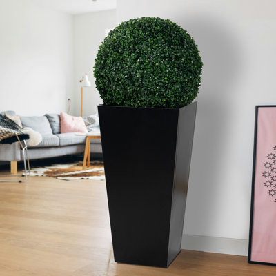 Tall Taper Black Metal Planter Flower Plant Pot With 2PCS 19In Topiary Ball Round Artificial Plant Balls