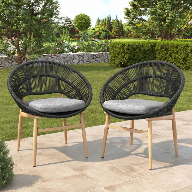 Chaise d'extérieur en osier de style papasan, Gris foncé, Teck