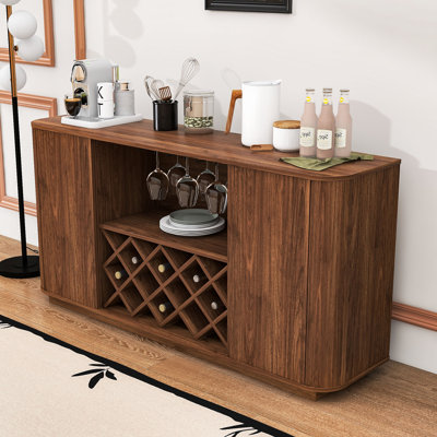 Modern Sideboard Buffet with Glassware Holder, Wine Rack and  Adjustable Shelves