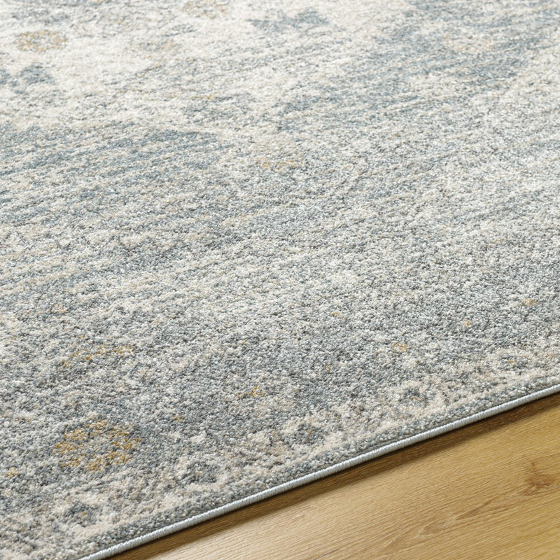 Tapis oriental rectangulaire en polypropylène tissé à la machine beige clair / gris Clapham, Rectangle 5 pi 3 po x 7 pi
