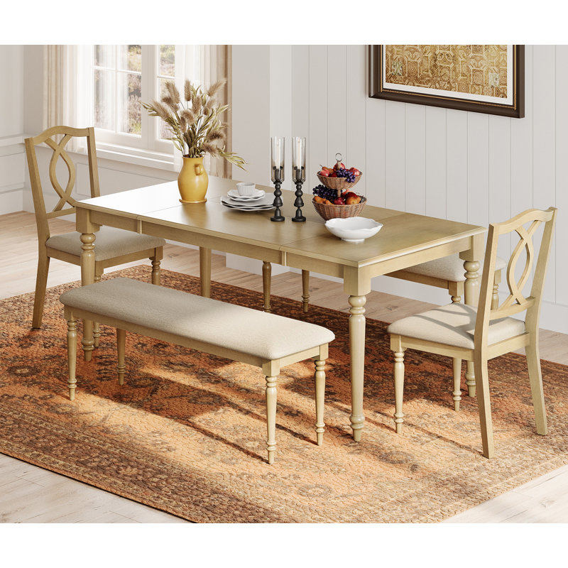 Ensemble de table de salle à manger 5 pièces - Comprend une table de salle à manger, 2 bancs rembourrés, 2 chaises de salle à manger en bois, ensemble de salle à manger de style campagnard, chêne