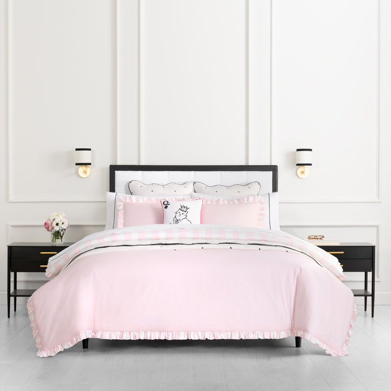 kate spade new york Sateen Ruffle Full/Queen Comforter Set, 300 Thread Count Cotton Sateen Reversible Cover, All Season 3 Piece Bedding, Machine Washable, Pink 