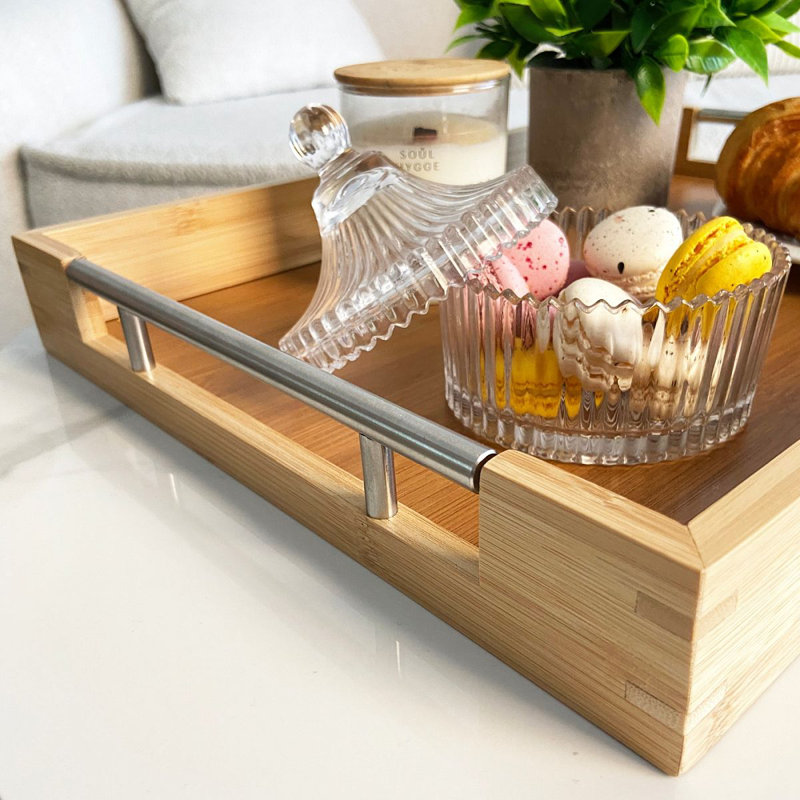 Froppi Bamboo Wooden Serving Tray, Coffee Table L38.1 W25.4 H5 and L43.2 W30.5 H5 cm