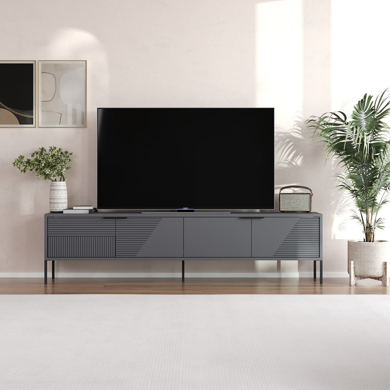 Meuble télé 71,0 po x 17,7 po x 11,8 po Modern Anthracite | 100% panneau de particules enduit de mélamine, épaisseur: 0,7 pouce | Fixation murale, design industriel | Parfait pour le salon et les espaces de divertissement, élégant et fonctionnel