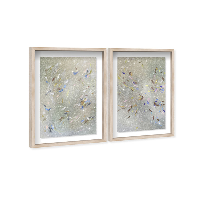 Spontaneous Traces Set Shadowbox Abstract Print by Oliver Gal, Black Frame, 10 x 15, 93"H x 63"W, Natural Oak Shadowbox