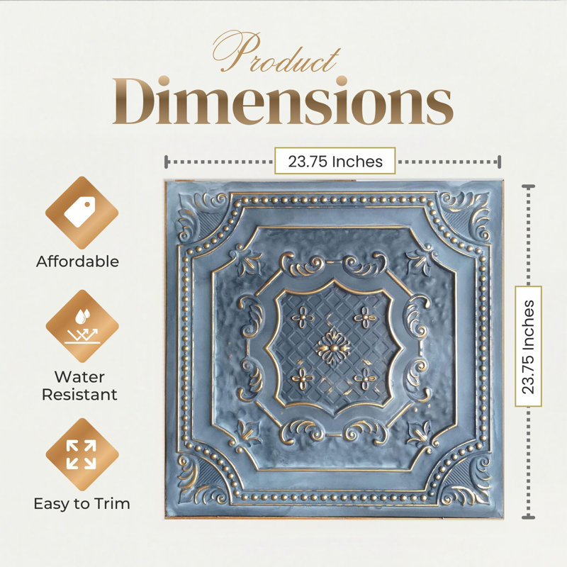 Pavillon élisabéthain de 2 pi x 2 pi Tuile de plafond à poser ou à coller, Or fumé