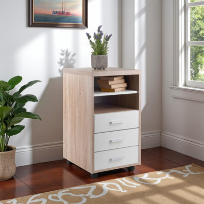 Dandoy 3-Drawer Cabinet with Open Shelf in White and Reclaimed Wood by Ebern Designs