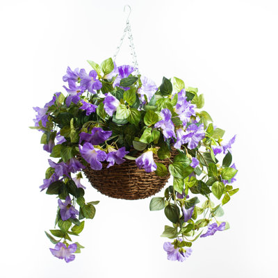 Silk Petunia Hanging Basket Arrangement in Basket