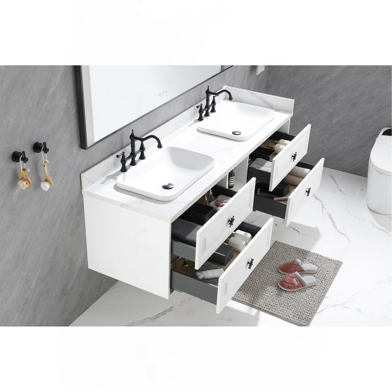 Le meuble-lavabo mural de 60 po convient aux lavabos doubles, armoire seulement (comptoir et lavabos non inclus)