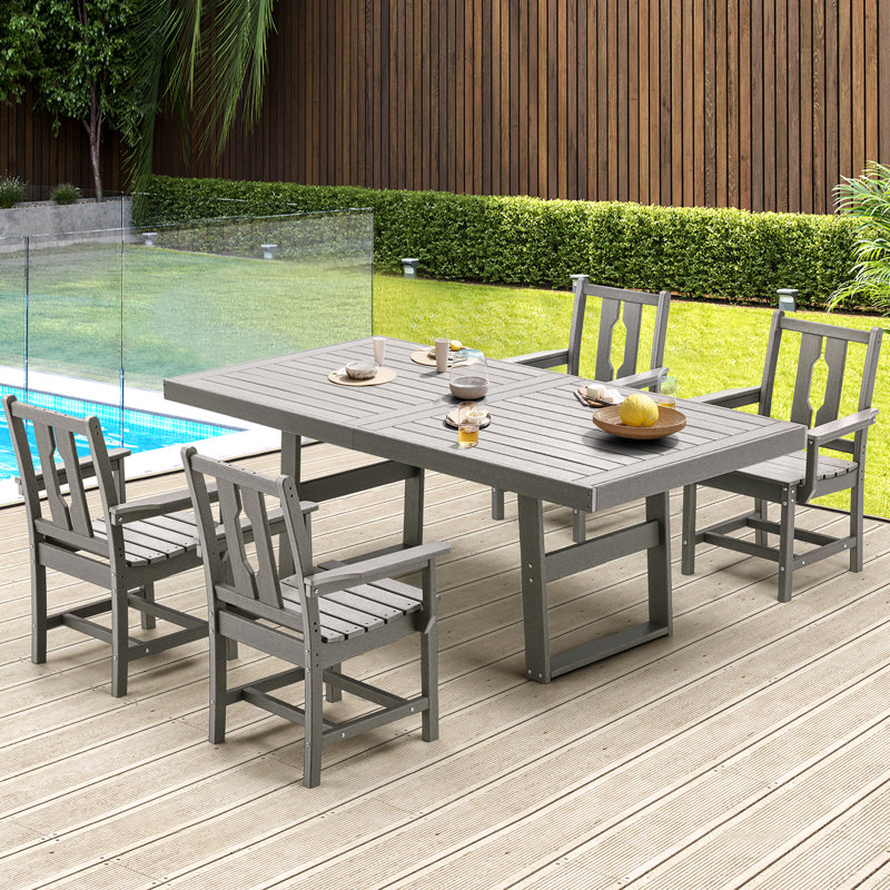 Gray 5-Piece HDPE and Metal Patio Dining Set with Umbrella Hole