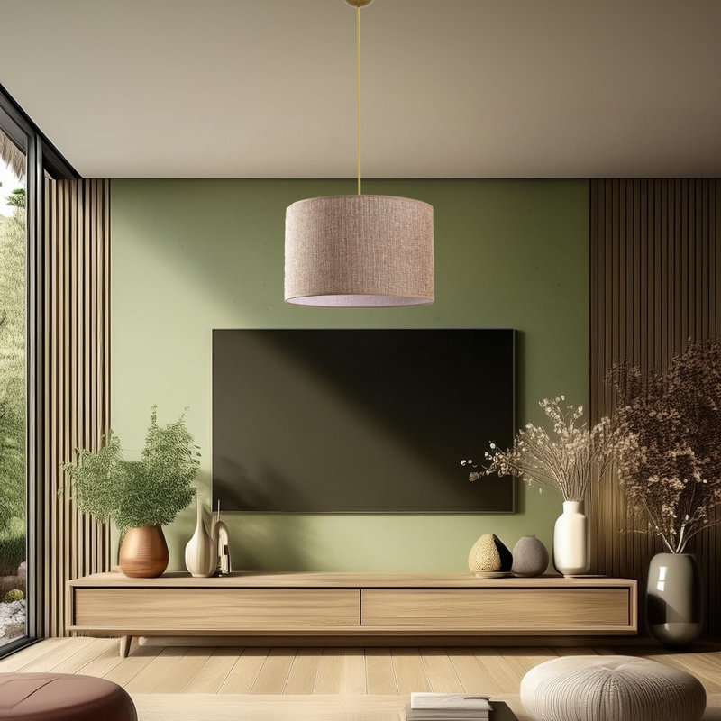 Lustre en métal avec capuchon en coton, Beige