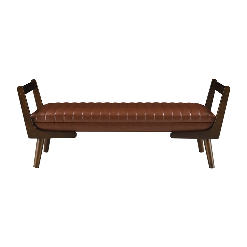 52" Bench With Walnut Wood Leg,Channeled Upholstered Footrest Stool, Brown