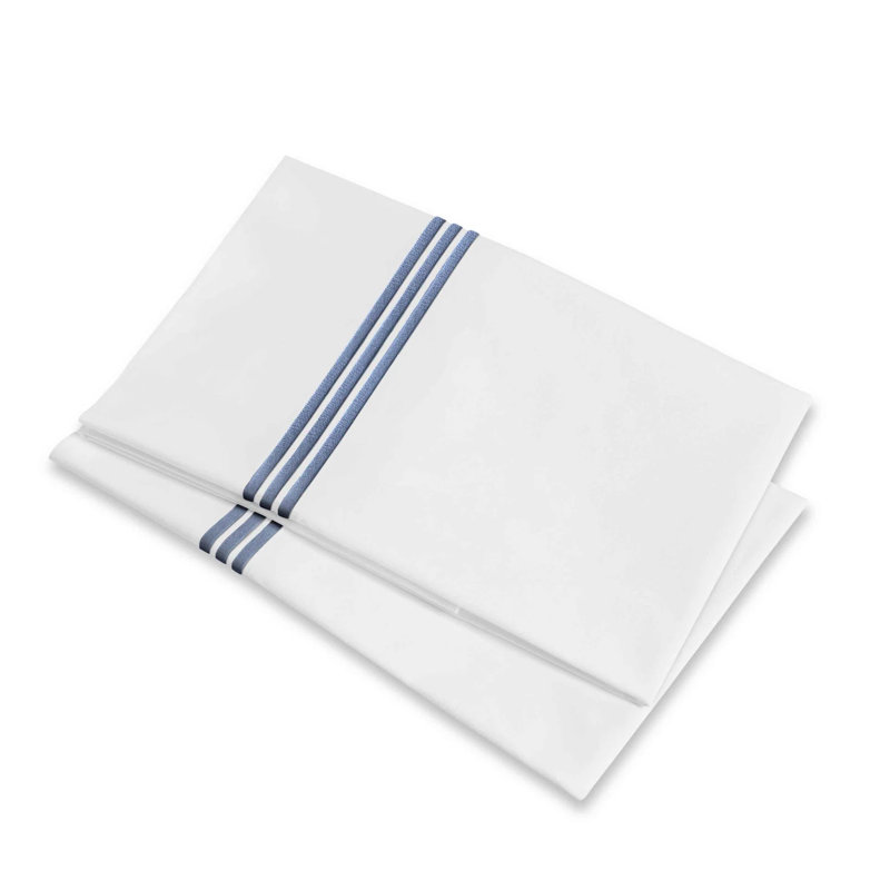Platinum Percale Pillow Case, Standard Pillowcase, White/Air Force Blue