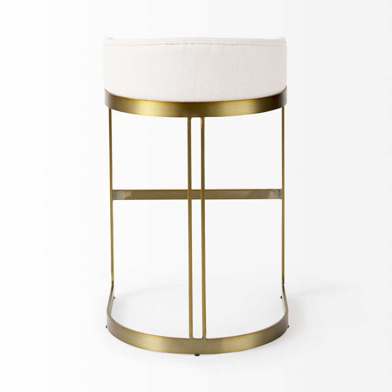 Tabouret de bar et de comptoir Bradley, Blanc performance, Tabouret de bar (siège d'une hauteur de 28,75 po), Doré