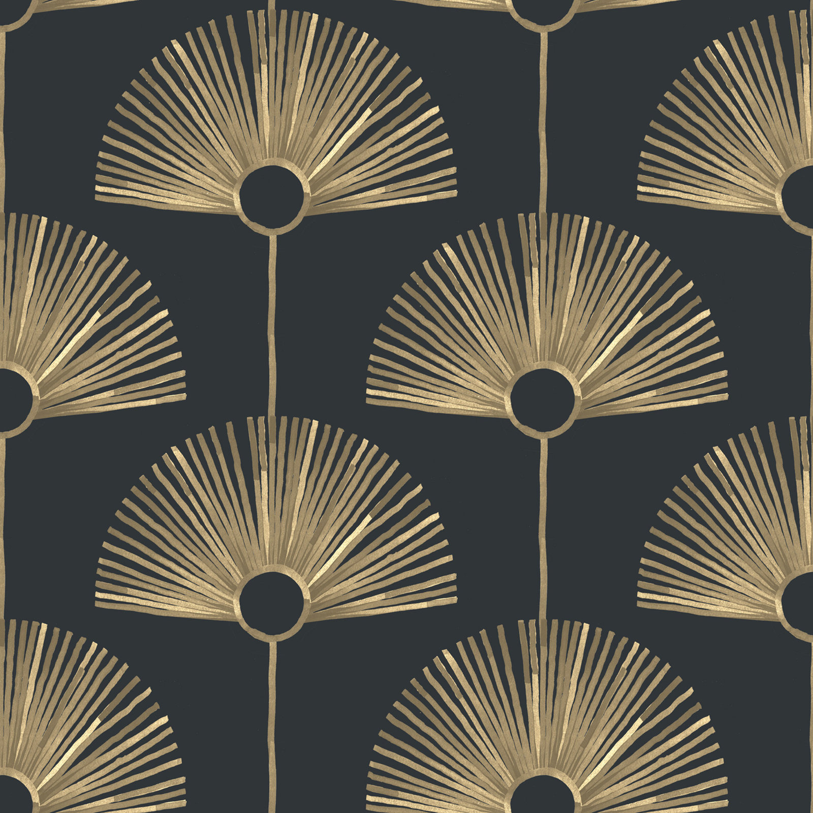 Mitchell Black Deco Fan Self-Adhesive Wallpaper, Black Gold, Non-pasted