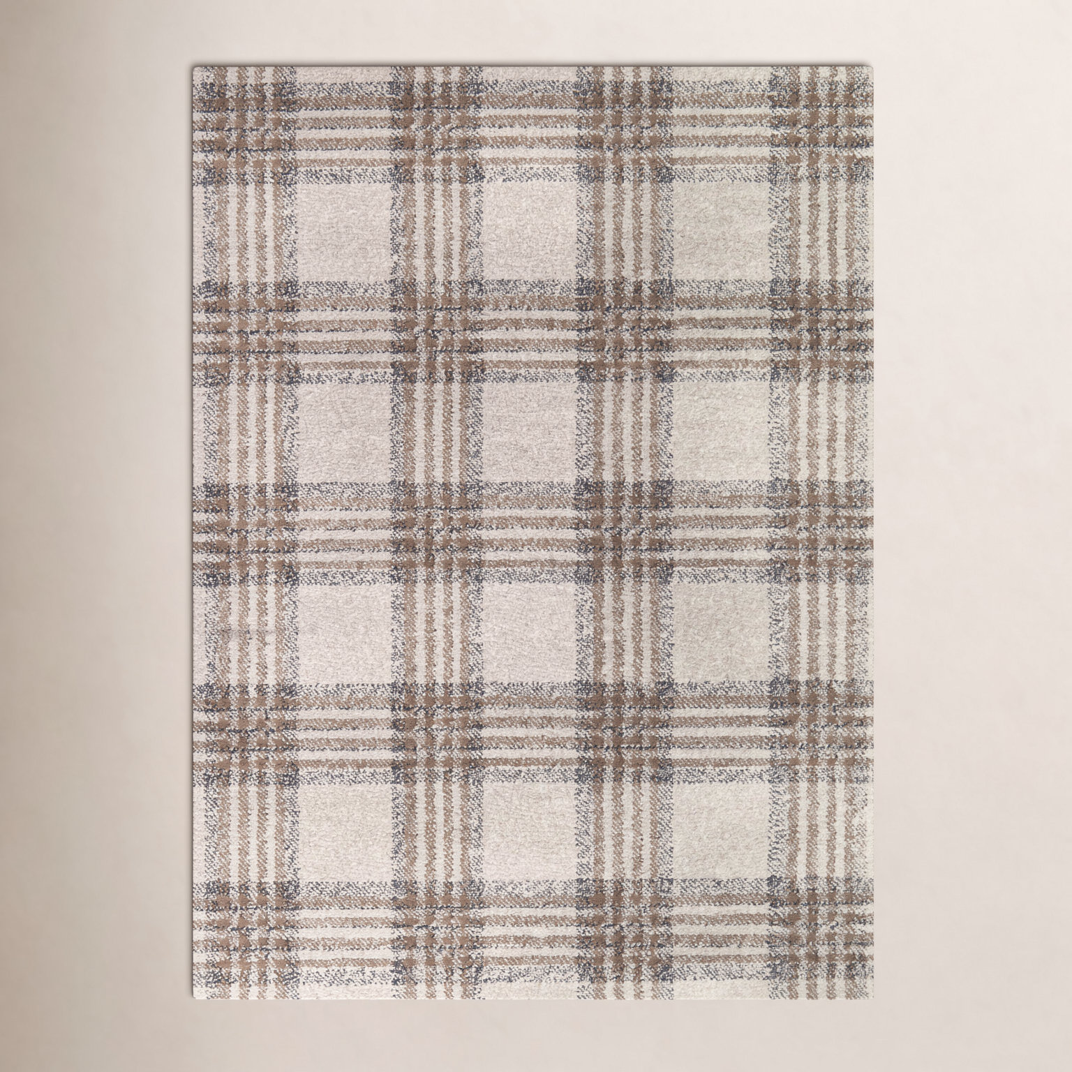 Kage Brown Gray Black Plaid Rug, Rectangle 6'7" x 9'