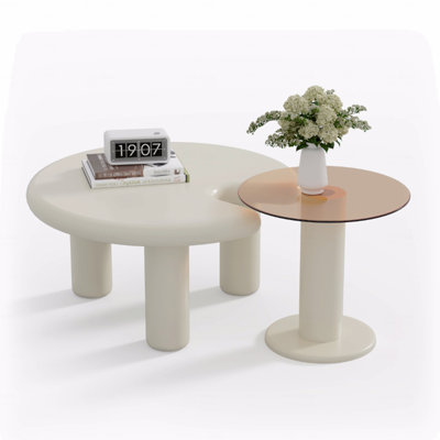Ensemble de tables basses circulaires beige crème