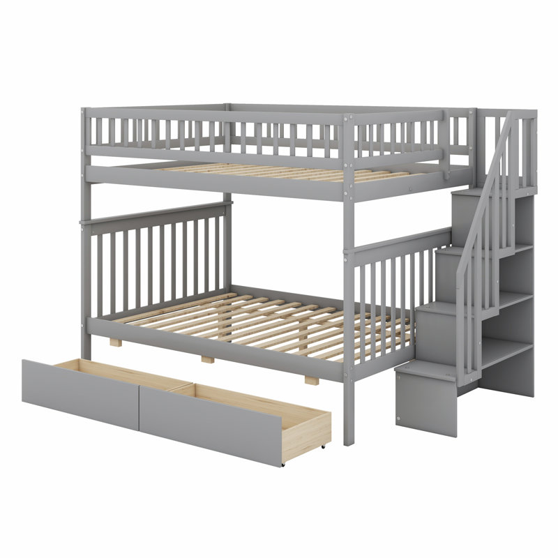 Bunk Bed With Two Drawers And Storage Stair, Gray