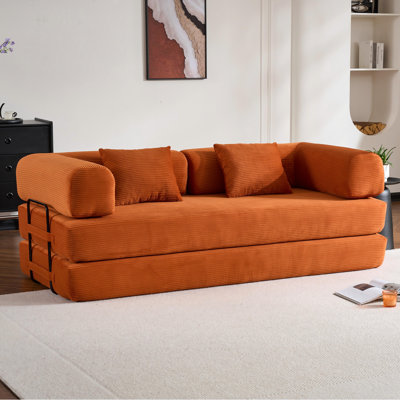 78" King-Size Sleeper Sofa Convertible Sofa Bed Corduroy  Floor Couch With 2 Pillows - No Assembly Required
