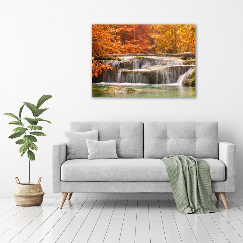 Waterfall In Autumn - No Frame Print on Glass
