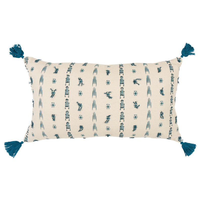  Rectangular Cotton Pillow Cover and Insert, Beige/Teal