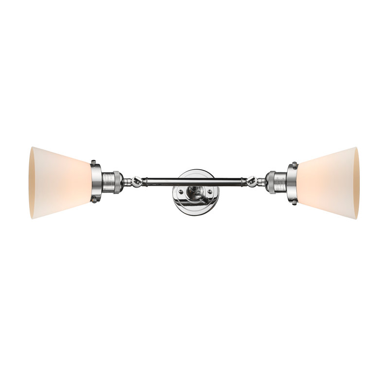 Cone 2 Light Tiltable Bath Vanity Light, Matte White Cased, Polished Chrome, Bulb Not Included