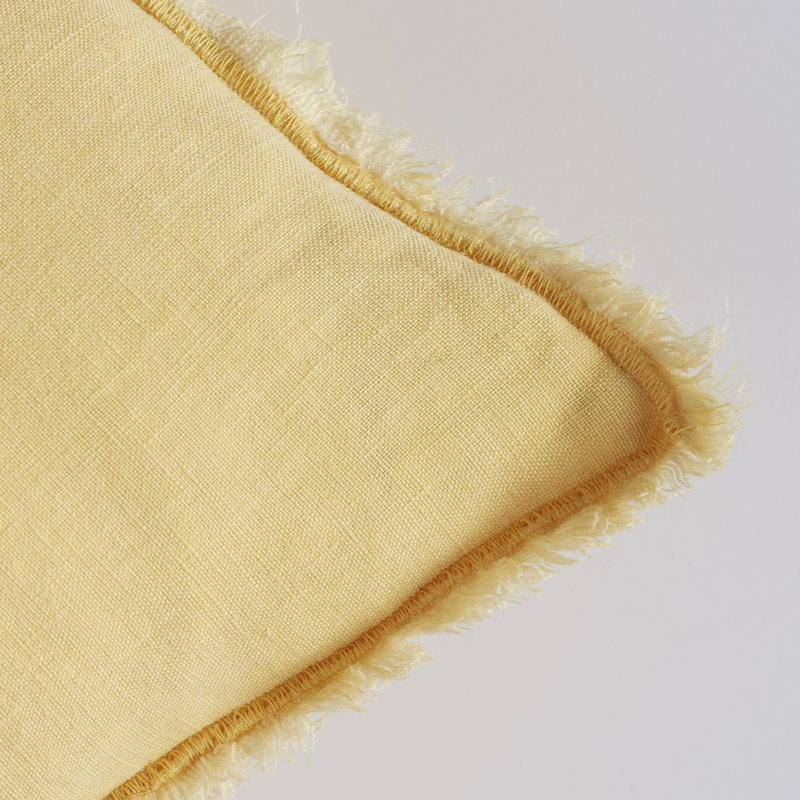 Medium Yellow Linen Square Decorative Pillow with Feather Fill
