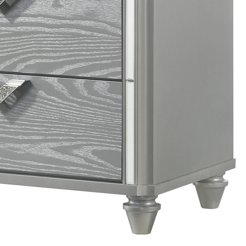 Table de chevet 2 tiroirs argent clair