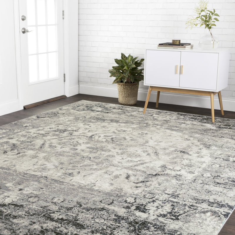 Tapis à encre/ivoire tissé à la machine Ballantine, Rectangle 6 pi 7 po x 9 pi 2 po