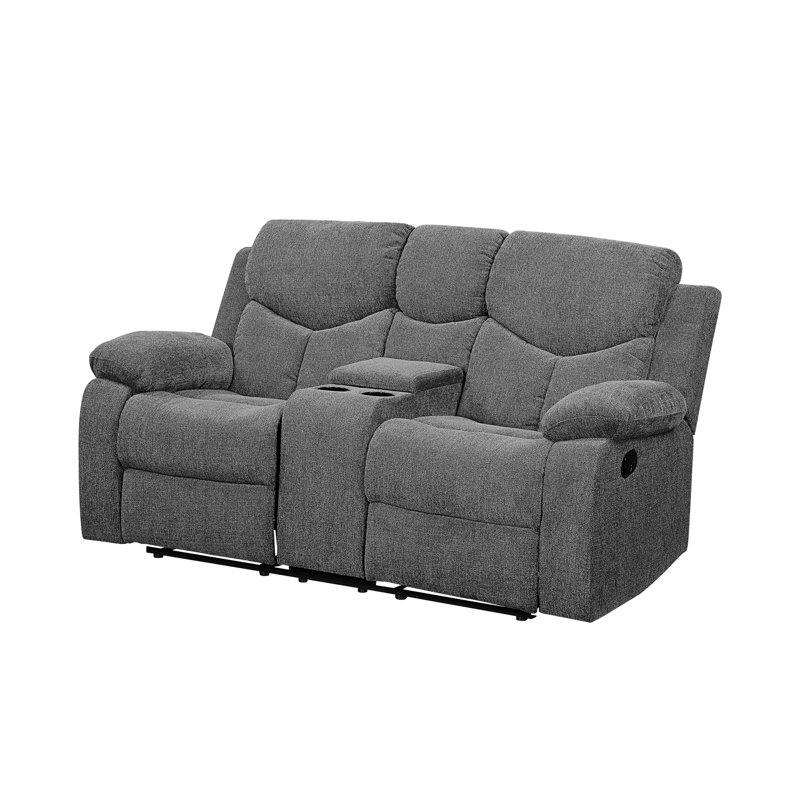 Causeuse Kalen en chenille grise avec console